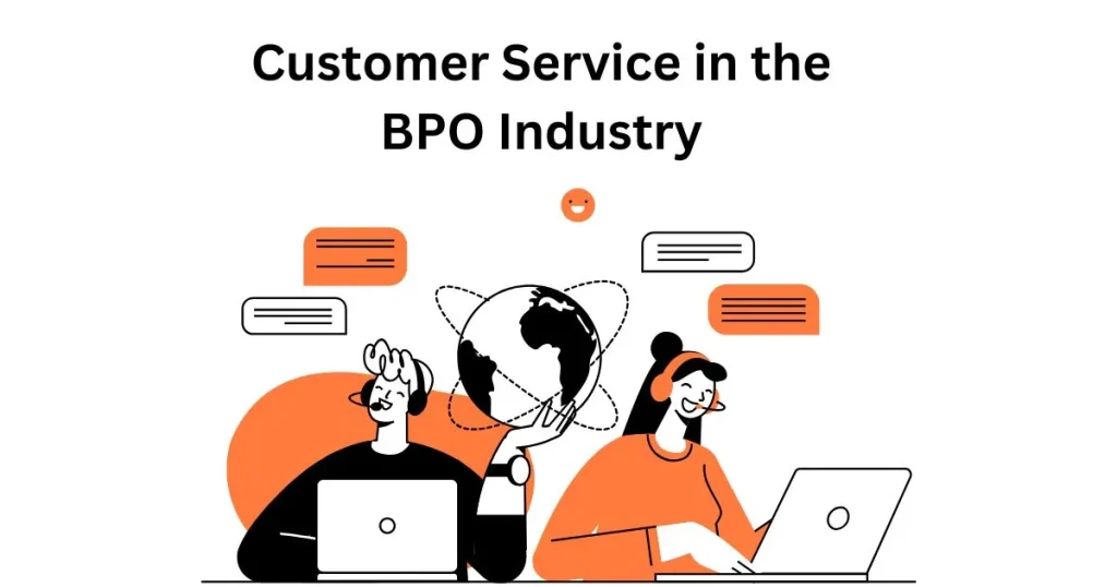 Illustration of professionals delivering exceptional customer service in the BPO industry, highlighting global communication and support excellence.